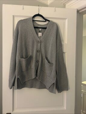 Cozy Oversized V-Neck Button Cardigan - Gray
